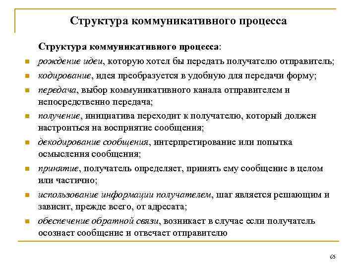 Структура коммуникативного процесса n n n n Структура коммуникативного процесса: рождение идеи, которую хотел