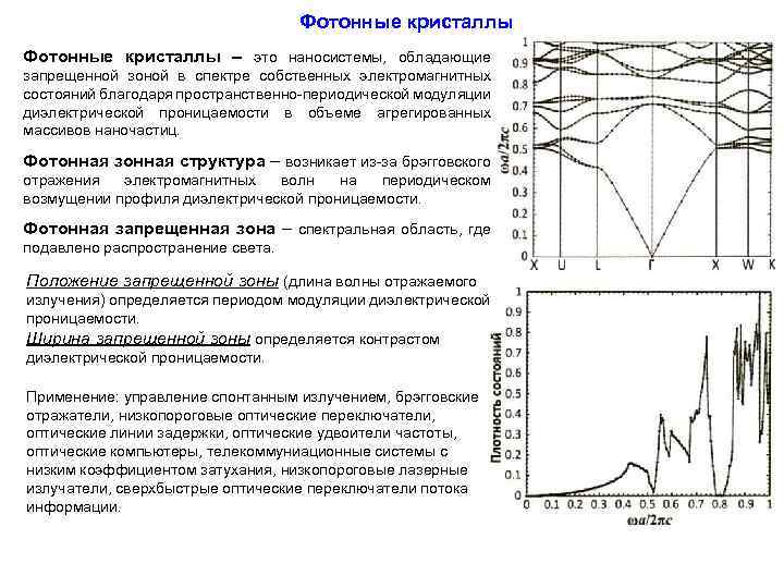Фотонные кристаллы – это наносистемы, обладающие запрещенной зоной в спектре собственных электромагнитных состояний благодаря