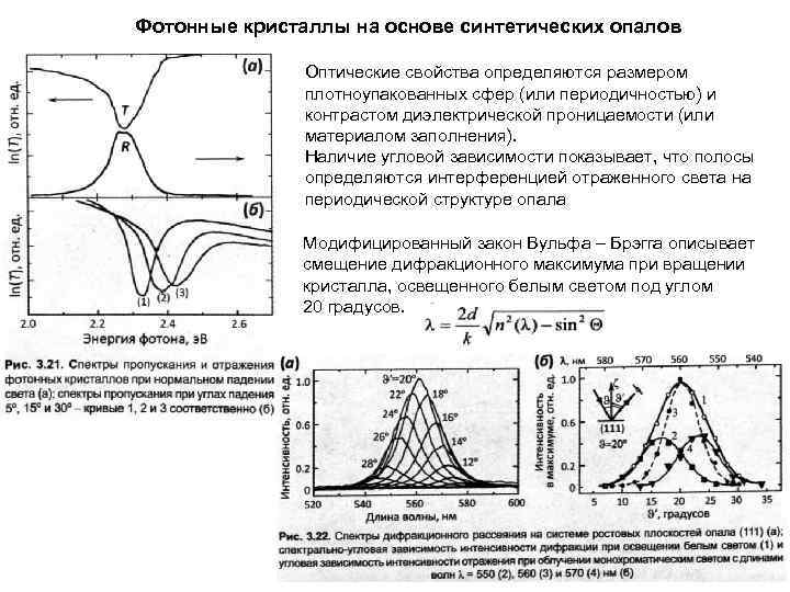 Фотонные кристаллы на основе синтетических опалов Оптические свойства определяются размером плотноупакованных сфер (или периодичностью)