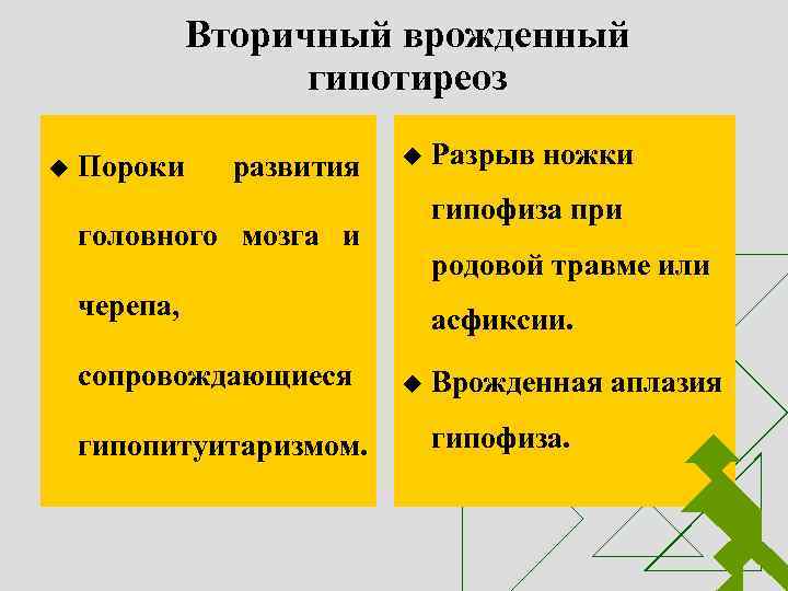 Вторичный врожденный гипотиреоз u Пороки развития u гипофиза при головного мозга и родовой травме