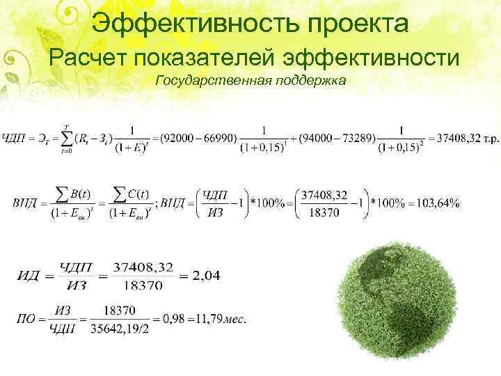 Эффективность проекта Расчет показателей эффективности Государственная поддержка 