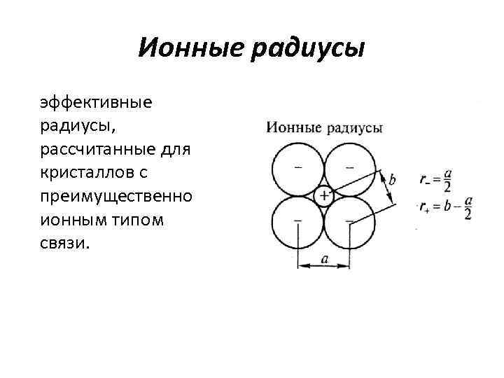 Ионные радиусы эффективные радиусы, рассчитанные для кристаллов с преимущественно ионным типом связи. 