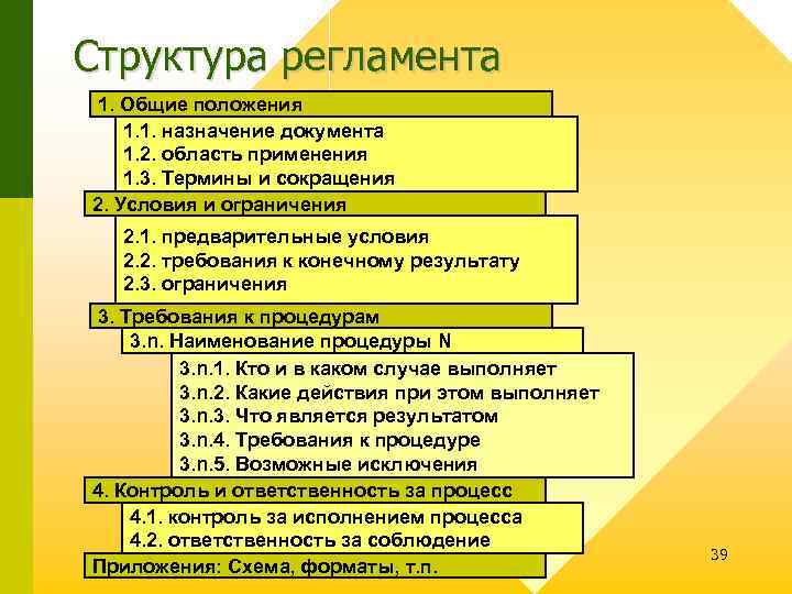 Структура регламента 1. Общие положения 1. 1. назначение документа 1. 2. область применения 1.
