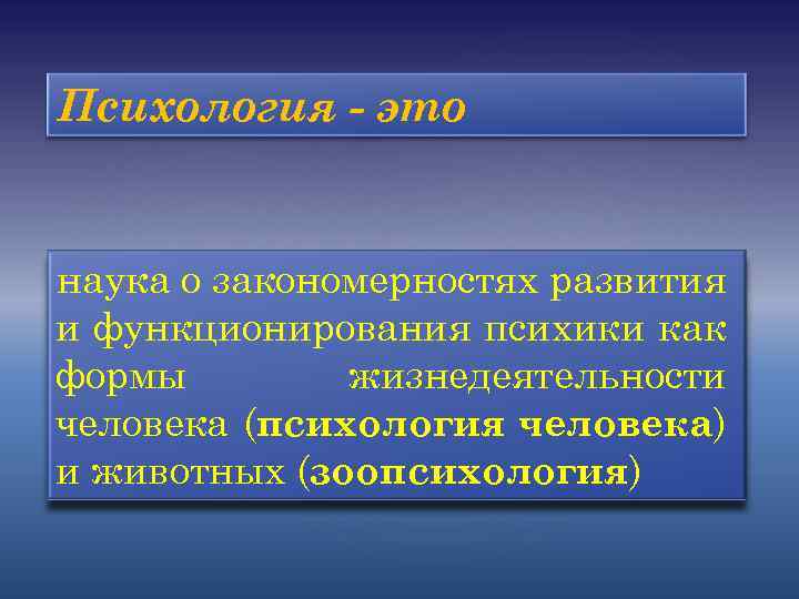 Психология - это наука о закономерностях развития и функционирования психики как формы жизнедеятельности человека