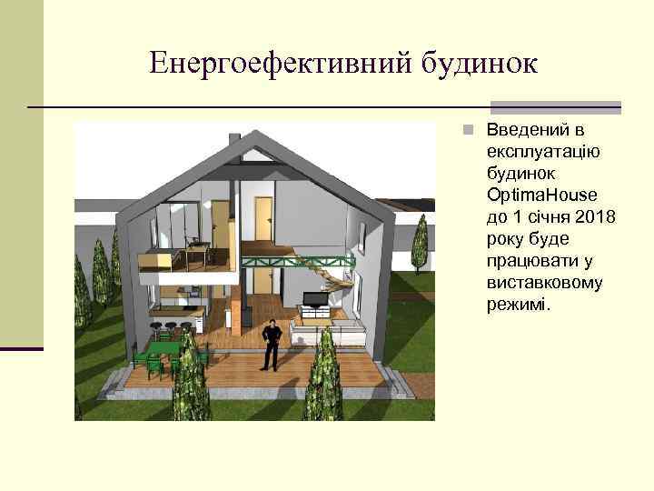 Енергоефективний будинок n Введений в експлуатацію будинок Optima. House до 1 січня 2018 року