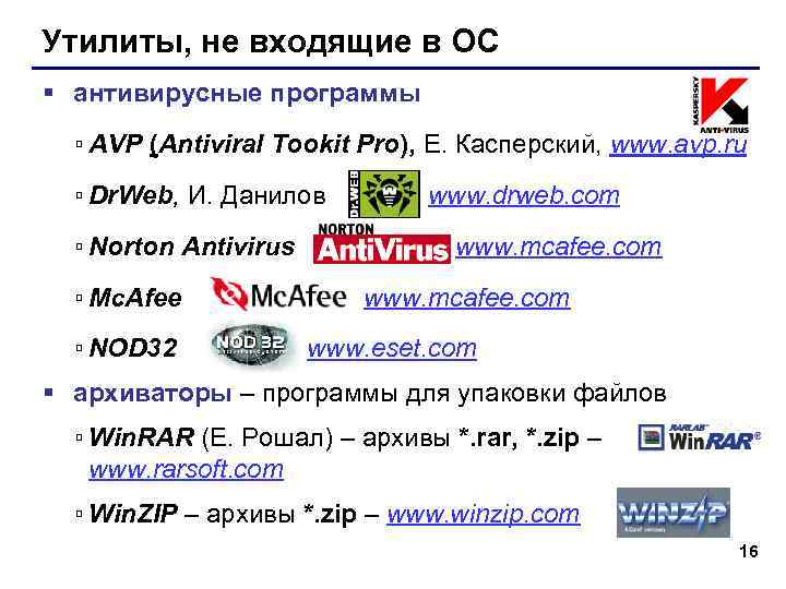 Утилиты, не входящие в ОС § антивирусные программы ▫ AVP (Antiviral Tookit Pro), Е.