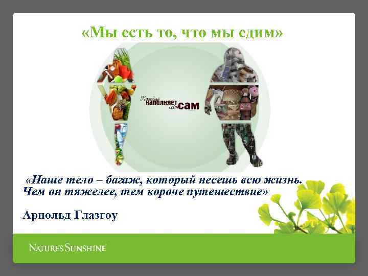  «Мы есть то, что мы едим» «Наше тело – багаж, который несешь всю
