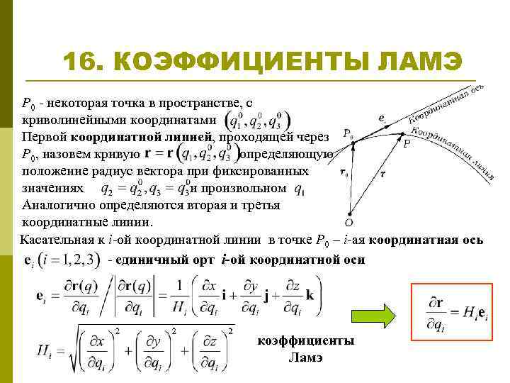 16. КОЭФФИЦИЕНТЫ ЛАМЭ P 0 - некоторая точка в пространстве, с криволинейными координатами Первой