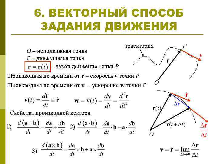 6. ВЕКТОРНЫЙ СПОСОБ ЗАДАНИЯ ДВИЖЕНИЯ О – неподвижная точка Р – движущаяся точка -