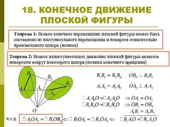 Теорема тела. Теорема о перемещении плоской фигуры. Теорема о конечном перемещении твердого тела при плоском движении. Движение плоской фигуры. Кинематика плоского движения.