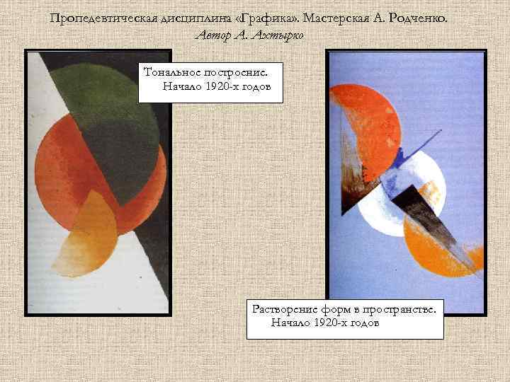 Пропедевтическая дисциплина «Графика» . Мастерская А. Родченко. Автор А. Ахтырко Тональное построение. Начало 1920