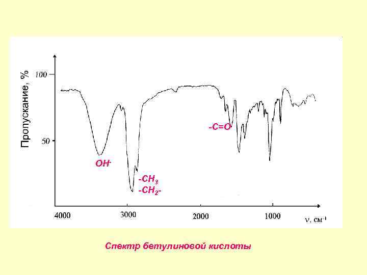 -С=О ОН-СН 3 -СН 2 - Спектр бетулиновой кислоты 