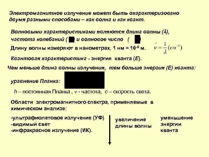 Электромагнитное излучение может быть охарактеризовано двумя разными способами – как волна и как квант.