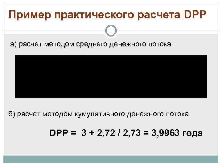 Пример практического расчета DPP а) расчет методом среднего денежного потока б) расчет методом кумулятивного