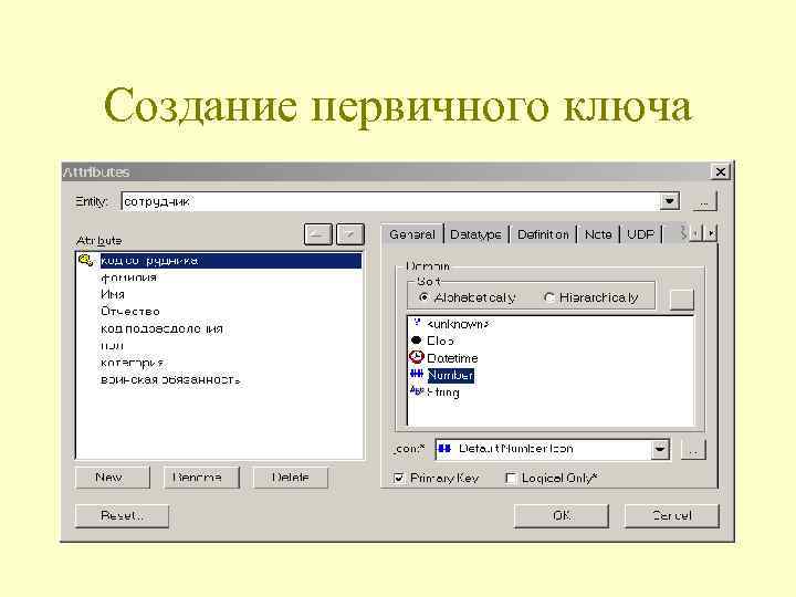 Создание первичного ключа 