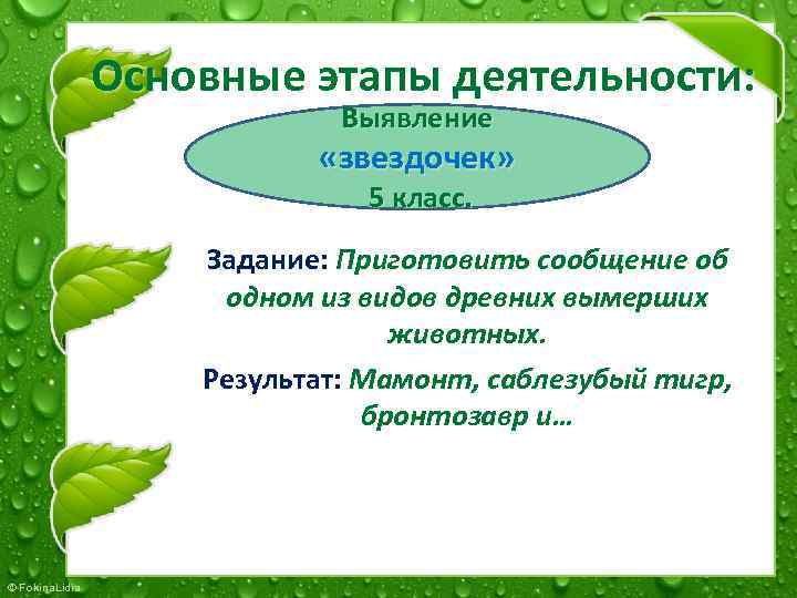 Основные этапы деятельности: Выявление «звездочек» 5 класс. Задание: Приготовить сообщение об Задание: одном из