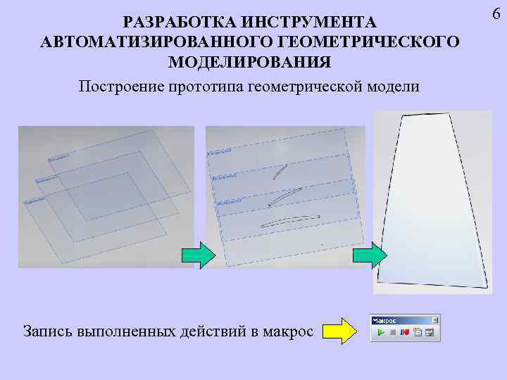 РАЗРАБОТКА ИНСТРУМЕНТА АВТОМАТИЗИРОВАННОГО ГЕОМЕТРИЧЕСКОГО МОДЕЛИРОВАНИЯ Построение прототипа геометрической модели Запись выполненных действий в макрос