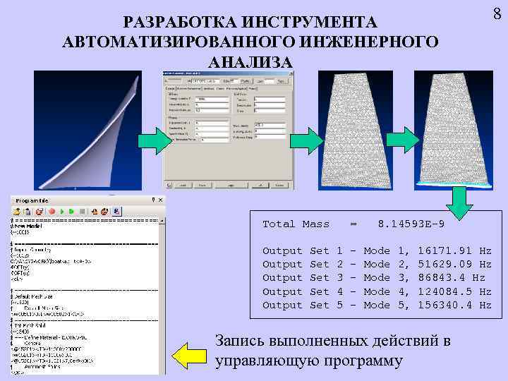 РАЗРАБОТКА ИНСТРУМЕНТА АВТОМАТИЗИРОВАННОГО ИНЖЕНЕРНОГО АНАЛИЗА Total Mass Output Output Set Set Set = 1