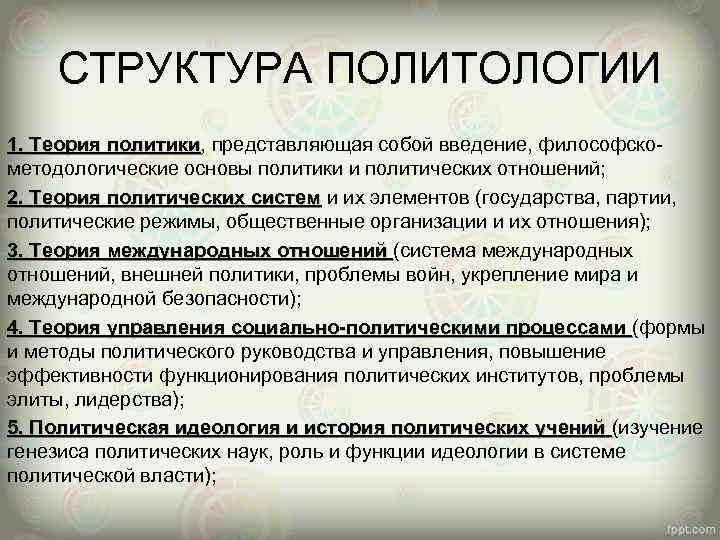 Предмет структура политологии