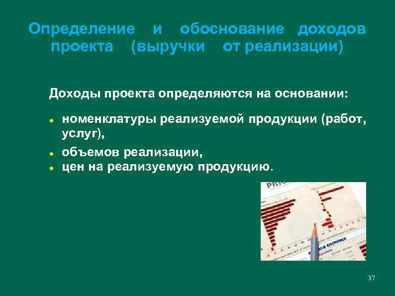 Определение и обоснование доходов проекта (выручки от реализации) Доходы проекта определяются на основании: номенклатуры