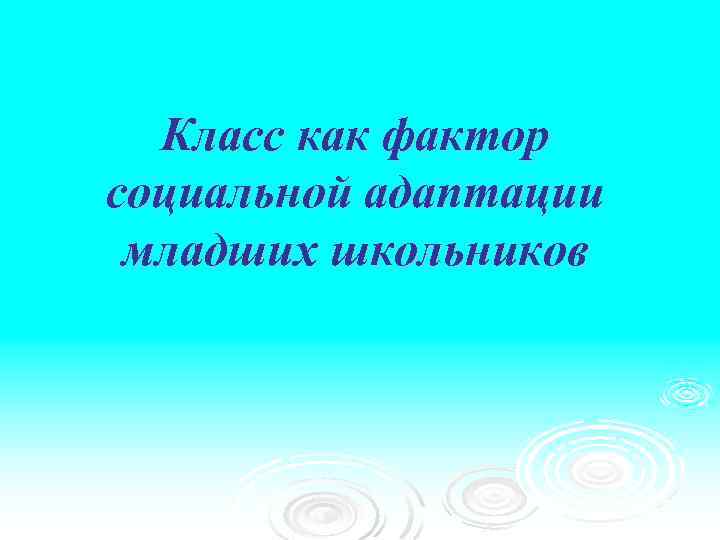 Класс как фактор социальной адаптации младших школьников 