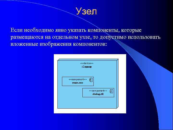 Узел Если необходимо явно указать компоненты, которые размещаются на отдельном узле, то допустимо использовать