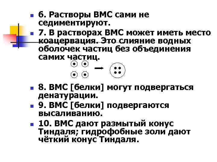n n n 6. Растворы ВМС сами не седиментируют. 7. В растворах ВМС может