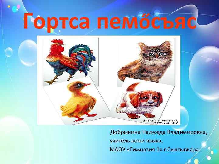 Гортса пемőсъяс  Добрынина Надежда Владимировна,   учитель коми языка,   МАОУ