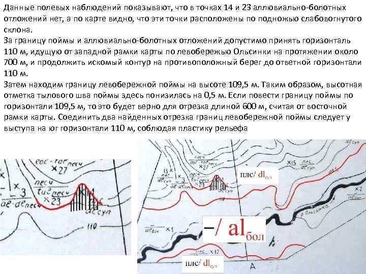 Данные полевых наблюдений показывают, что в точках 14 и 23 аллювиально-болотных отложений нет, а