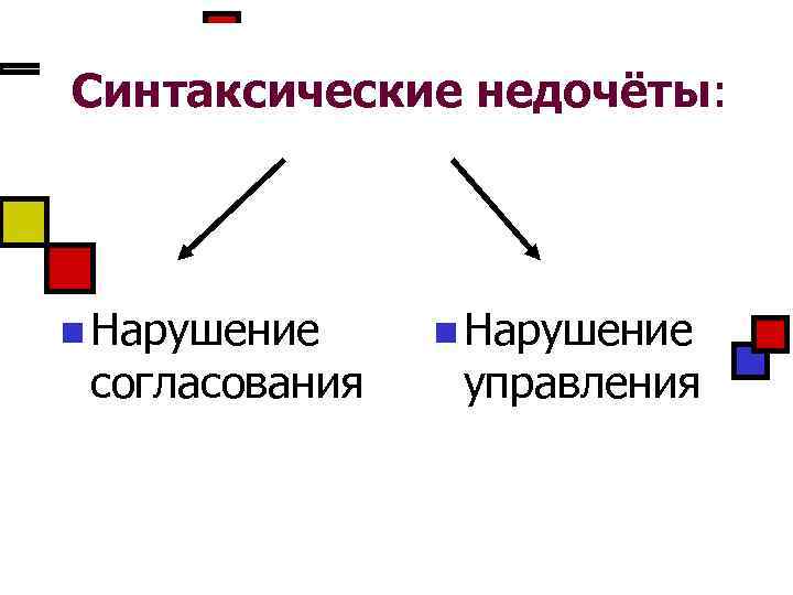 Синтаксические недочёты: n Нарушение согласования n Нарушение управления 