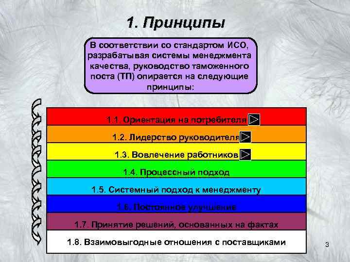 1. Принципы В соответствии со стандартом ИСО, разрабатывая системы менеджмента качества, руководство таможенного поста