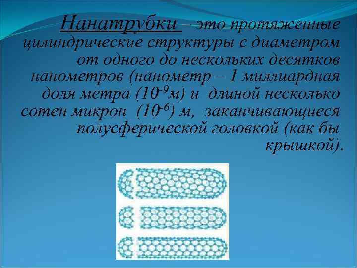 Нанатрубки – это протяженные цилиндрические структуры с диаметром от одного до нескольких десятков нанометров