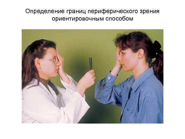 Определение границ периферического зрения ориентировочным способом 