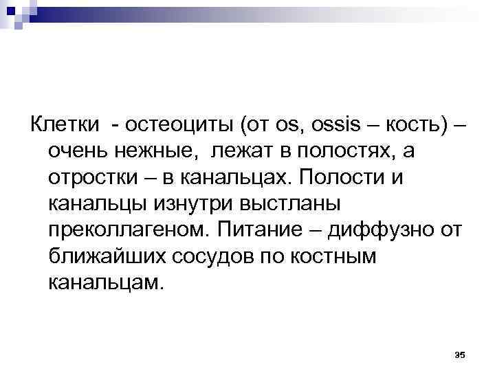Клетки - остеоциты (от os, ossis – кость) – очень нежные, лежат в полостях,