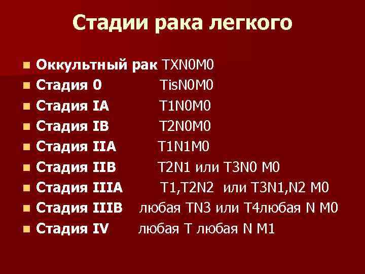 Стадии рака легкого n n n n n Оккультный рак ТХN 0 M 0