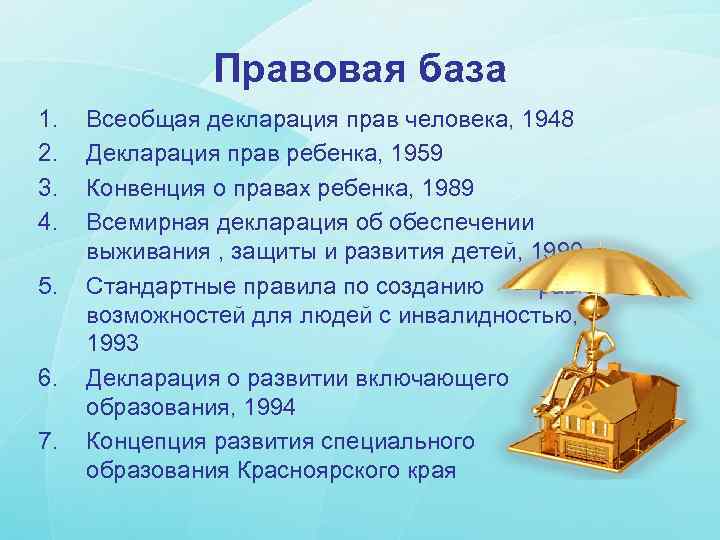 Правовая база 1. 2. 3. 4. 5. 6. 7. Всеобщая декларация прав человека, 1948