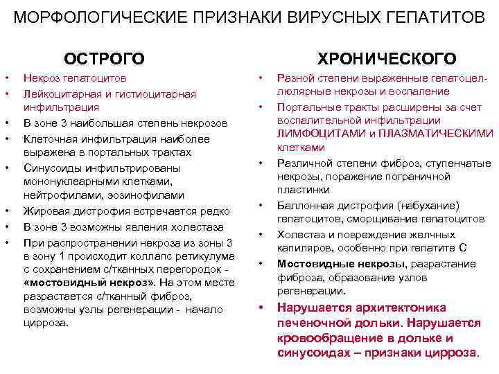 МОРФОЛОГИЧЕСКИЕ ПРИЗНАКИ ВИРУСНЫХ ГЕПАТИТОВ ОСТРОГО ХРОНИЧЕСКОГО • • • Некроз гепатоцитов Лейкоцитарная и гистиоцитарная