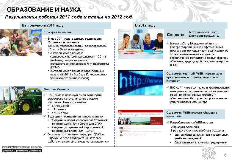 ОБРАЗОВАНИЕ И НАУКА Результаты работы 2011 года и планы на 2012 год Выполнено в