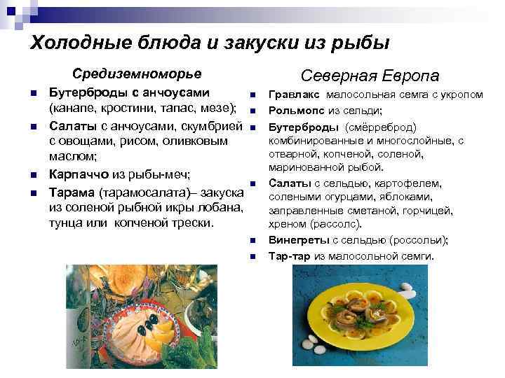 Холодные блюда и закуски из рыбы Средиземноморье n n Северная Европа Бутерброды с анчоусами