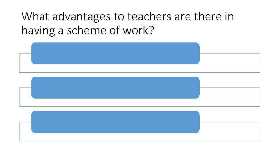What advantages to teachers are there in having a scheme of work? 
