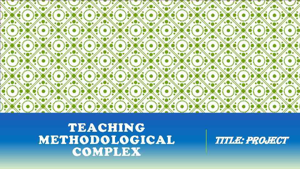 TEACHING METHODOLOGICAL COMPLEX TITLE: PROJECT 