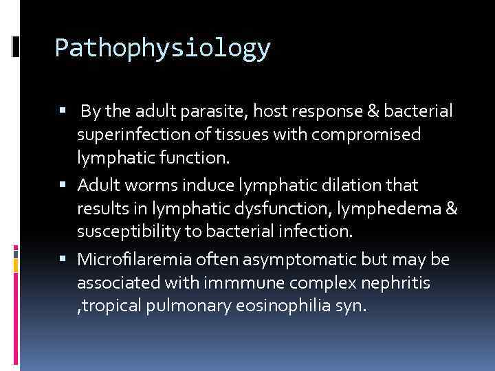 Pathophysiology By the adult parasite, host response & bacterial superinfection of tissues with compromised
