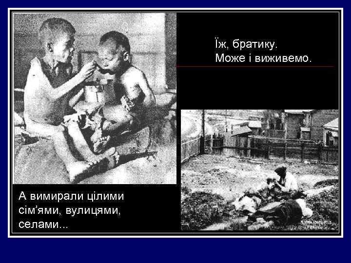 Їж, братику. Може і виживемо. А вимирали цілими сім’ями, вулицями, селами. . . 