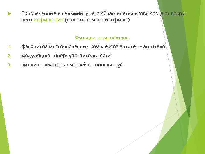  Привлеченные к гельминту, его яйцам клетки крови создают вокруг него инфильтрат (в основном