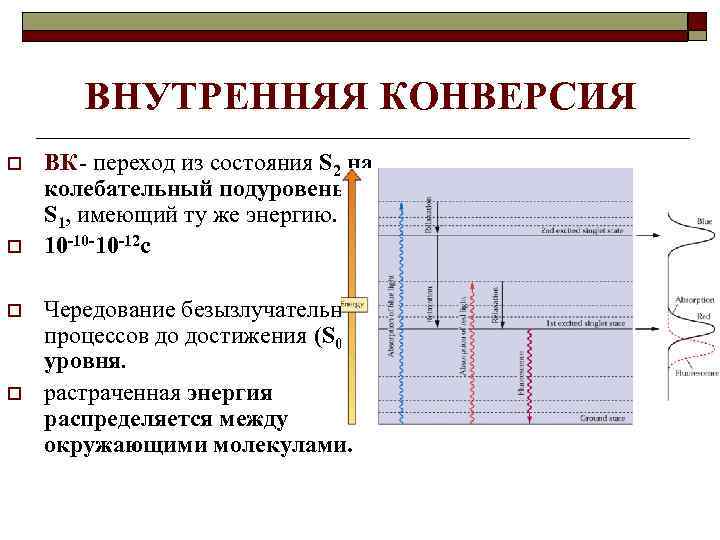 ВНУТРЕННЯЯ КОНВЕРСИЯ o o ВК- переход из состояния S 2 на колебательный подуровень S