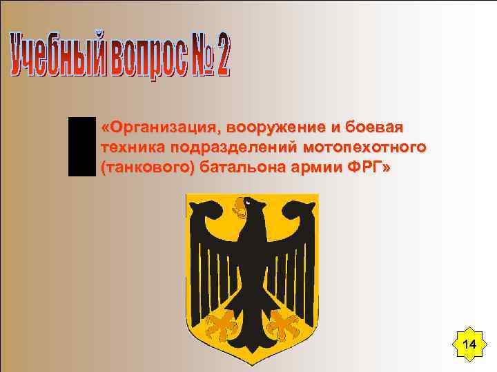  «Организация, вооружение и боевая техника подразделений мотопехотного (танкового) батальона армии ФРГ» 14 14