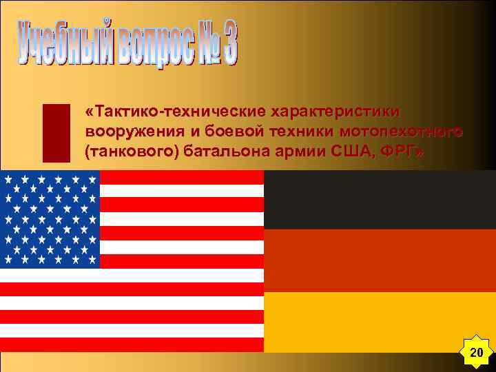  «Тактико-технические характеристики вооружения и боевой техники мотопехотного (танкового) батальона армии США, ФРГ» 20