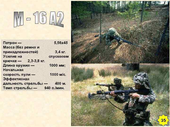 Патрон — 5, 56 x 45 Масса (без ремня и принадлежностей) 3, 4 кг.