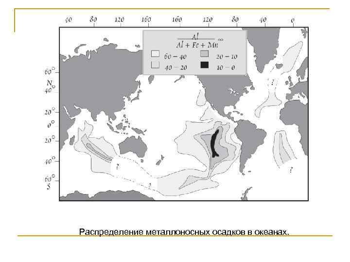 Распределение металлоносных осадков в океанах. 