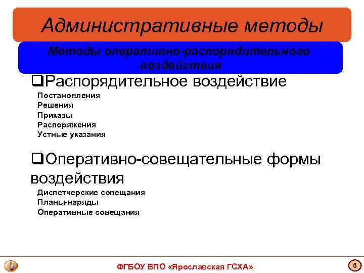 Административные методы Методы оперативно-распорядительного воздействия q. Распорядительное воздействие Постановления Решения Приказы Распоряжения Устные указания